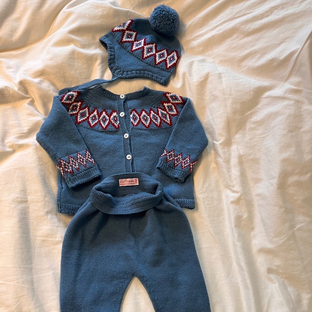 Blue Fair Isle Merino Baby Set